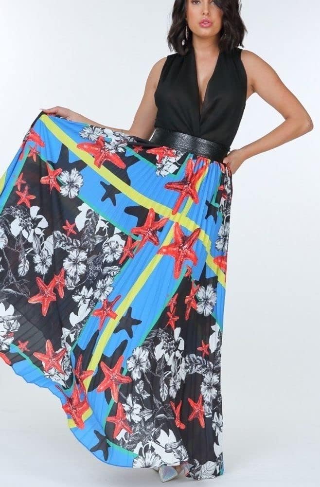 SIZE.L.     Print Maxi Skirt with Leather Waist Band, Fashion Womens Maxi Skirt Casual Maxi Skirt Womens Work Maxi Skirt